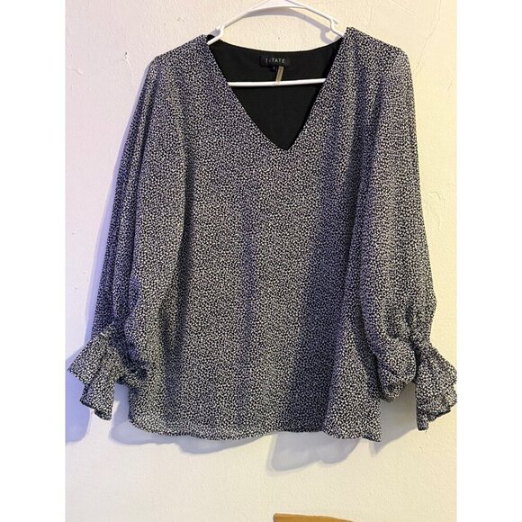 1.State V-Neck Long Ballon Sleeve Cuff Smock Sheer Blouse Career Wear Small - Picture 1 of 13